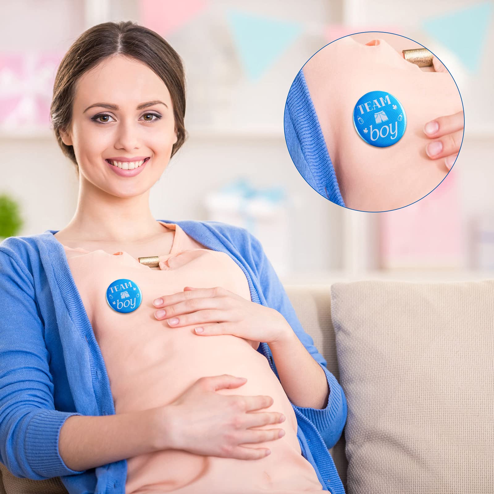Hicarer 75 Pezzi Perni Rivelazione del Genere Spille Bottoni 1,5 Pollici Baby Shower Rosa Blu