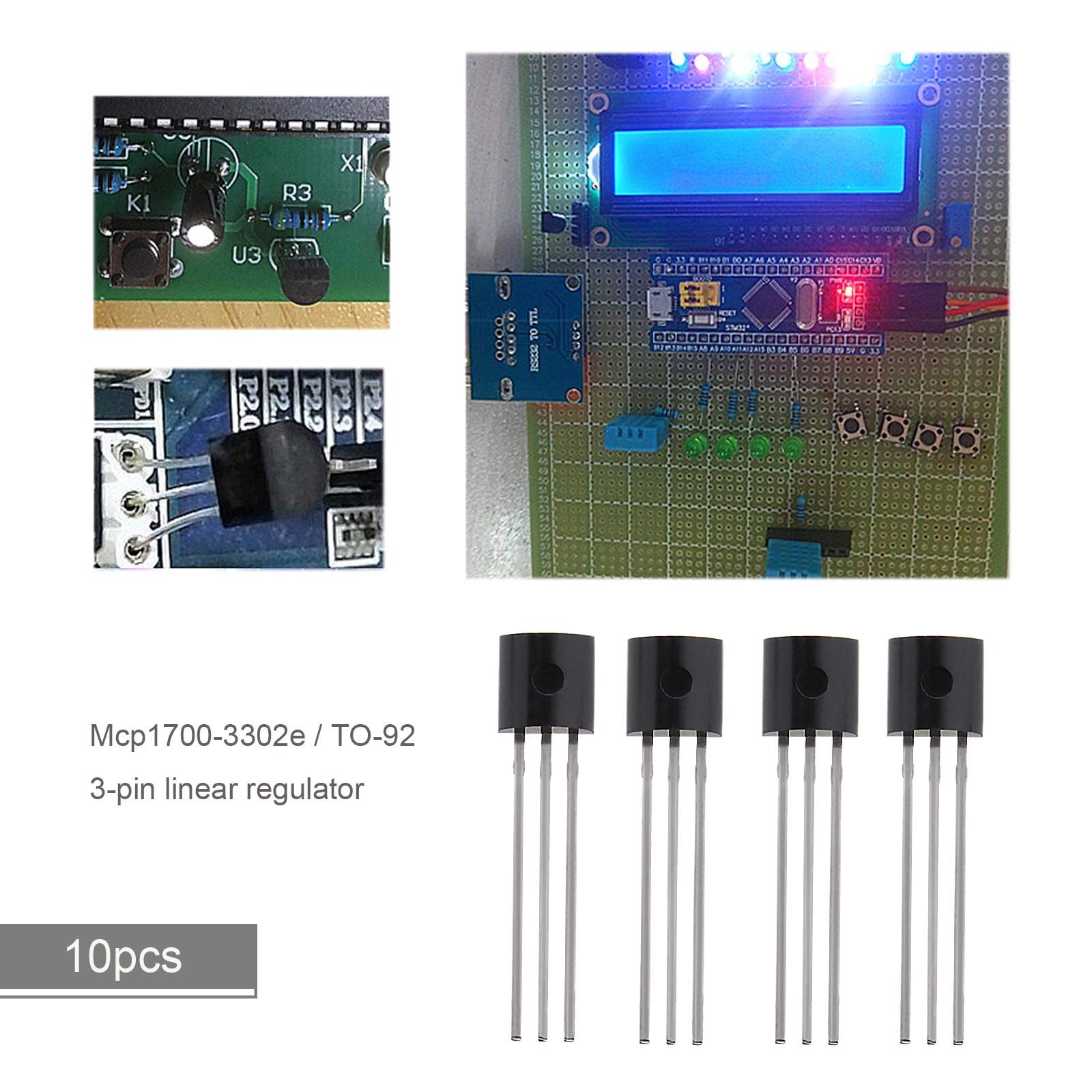 MCP1700-3302E/TO-92 LDO liniowy regulator napięcia 3-zaciski 250 mA stałe napięcie wyjściowe Nom. 3,3 V przelotowe opakowanie 10 szt