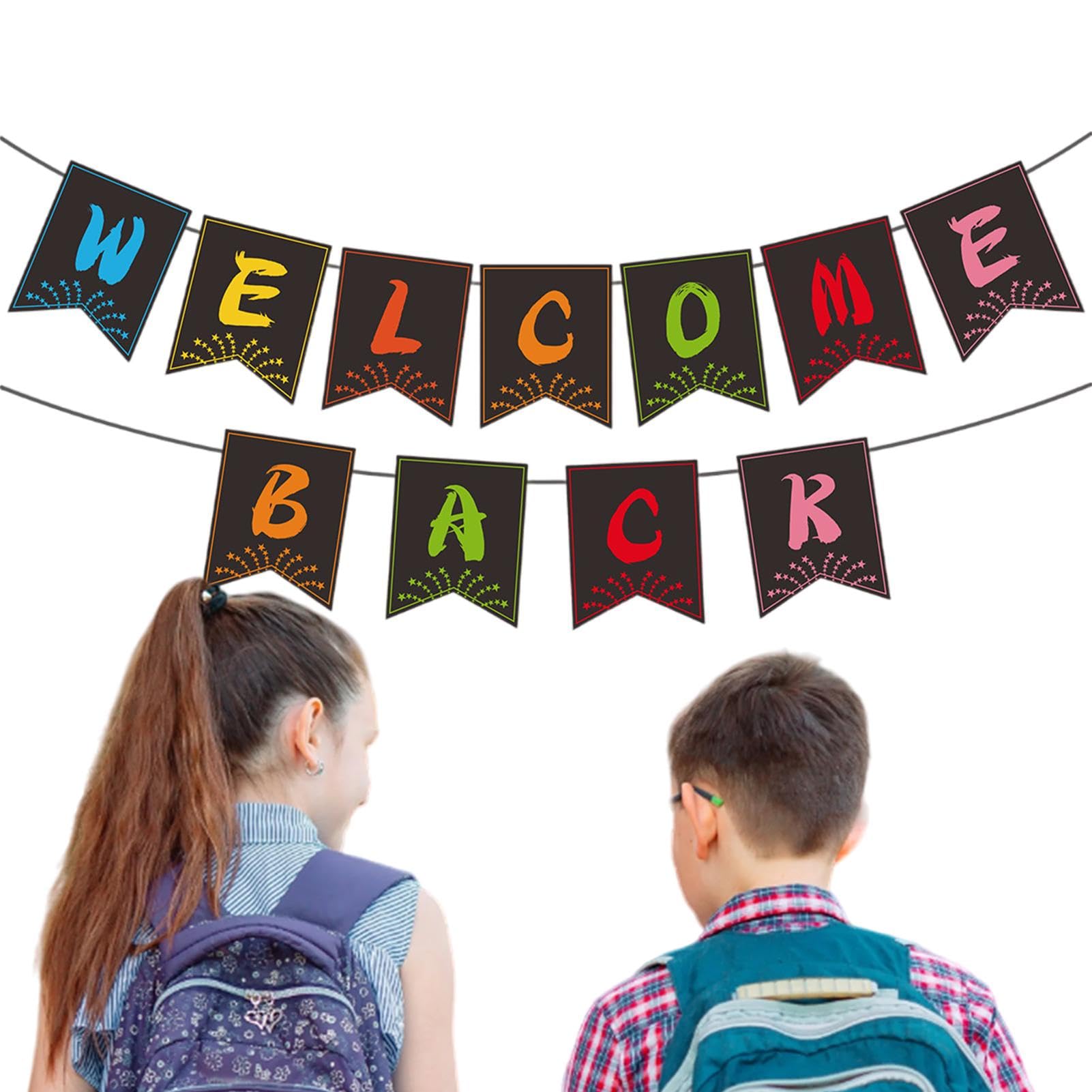 Welcome Back To School Striscione Decorativo Per Inizio Scuola - Ghirlanda Pastello Con Motivo ABC 123 Per Bambini Addobbo Scolastico Colorato