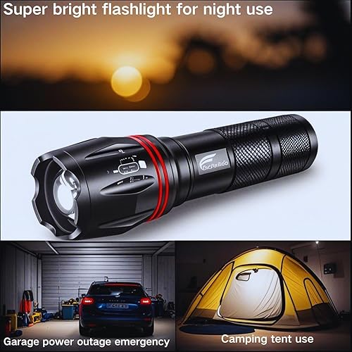 Miniatura 4 de HAUSBELL T8 - Linterna LED mejorada brillante, linterna táctica con zoom y altos lúmenes y 5 modos y accesorios de campamento (paquete de 2)