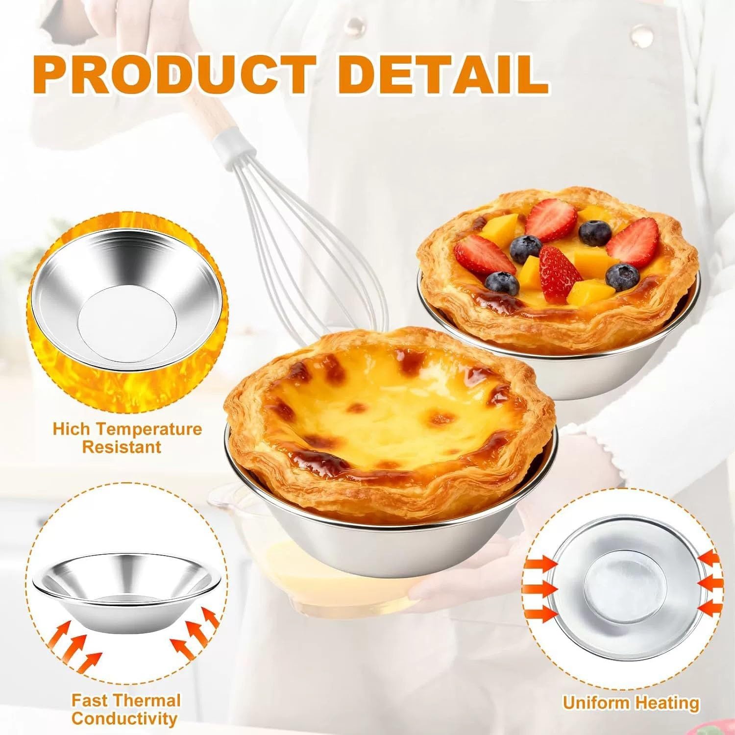 Lot de 60 moules à tarte réutilisables en aluminium anti-adhésif avec brosse à badigeonner en silicone pour tartes aux œufs, puddings et mini desserts