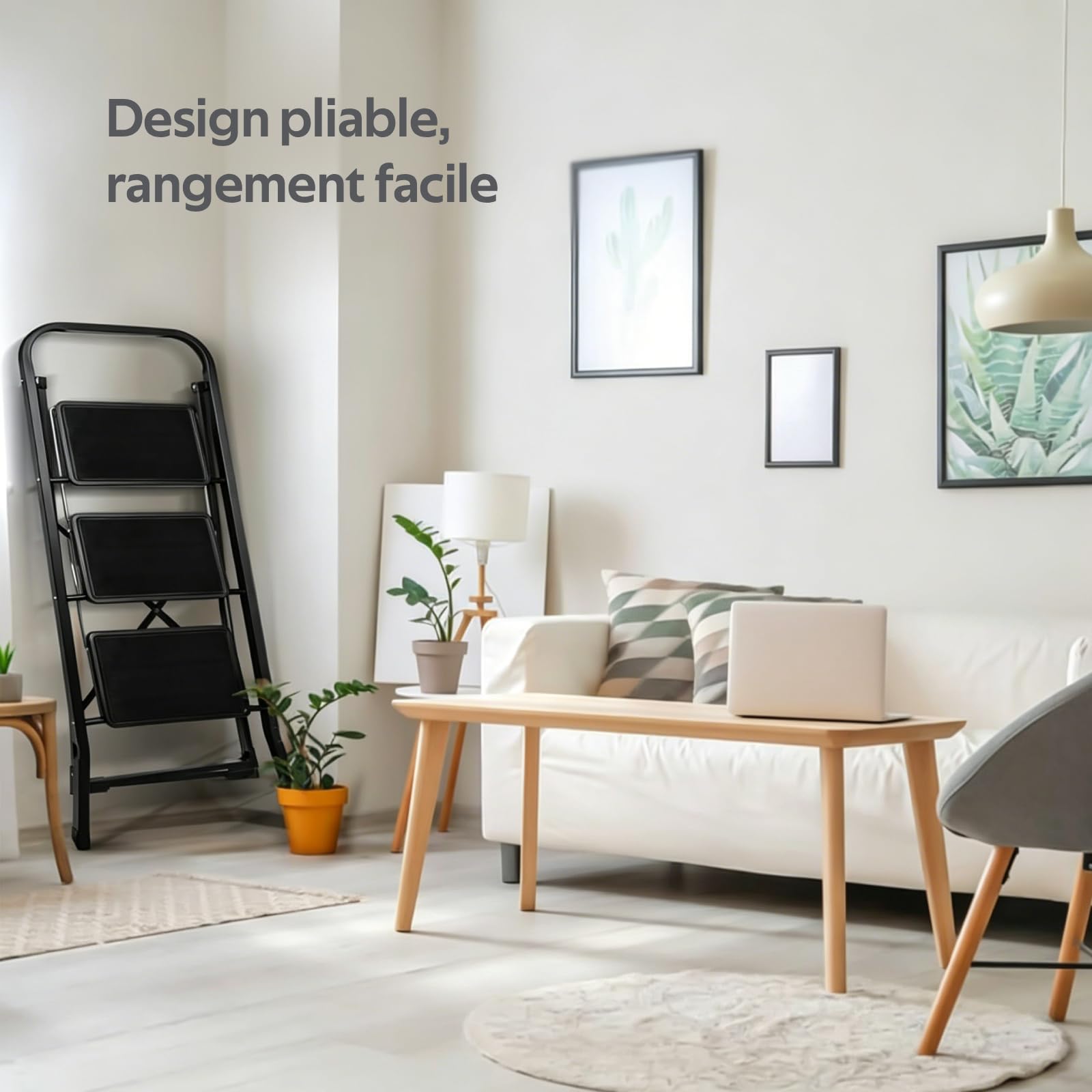 Échelle Pliable 3 Marches Escabeau Pliante Antidérapante, Noir | Capacité Max 150kg, Acier Robuste, Intérieur Extérieur, Escabeaux 3-Level