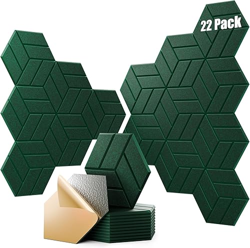 Miniatura 20 de 12 paneles acústicos autoadhesivos, paneles de espuma a prueba de sonido de 12 x 10 x 0.4 pulgadas para paredes, paneles de pared hexagonales