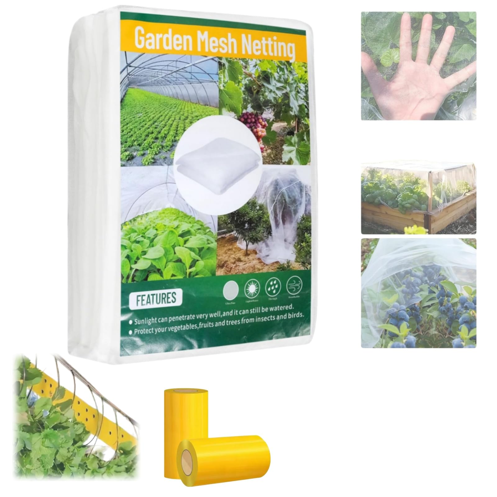 Filet Anti Insecte 3 x 10 m,Filet Anti Insecte Potager à Mailles Serrées, Stabilisé aux UV et Perméable à l'eau,pour Protéger Les Arbres Fruitiers et Les Légumes des Insectes ，3PCS