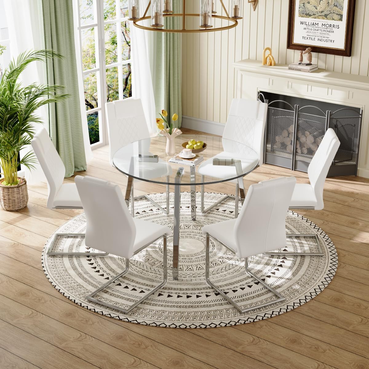 Amazon.com - 7-Piece Dining Table Set for 6, Round Glass Dining Table ...