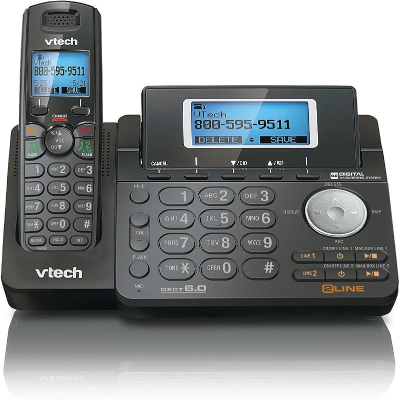 VTech DS6151-11 Teléfono inalámbrico ampliable DECT 6.0 de 2 líneas, negro