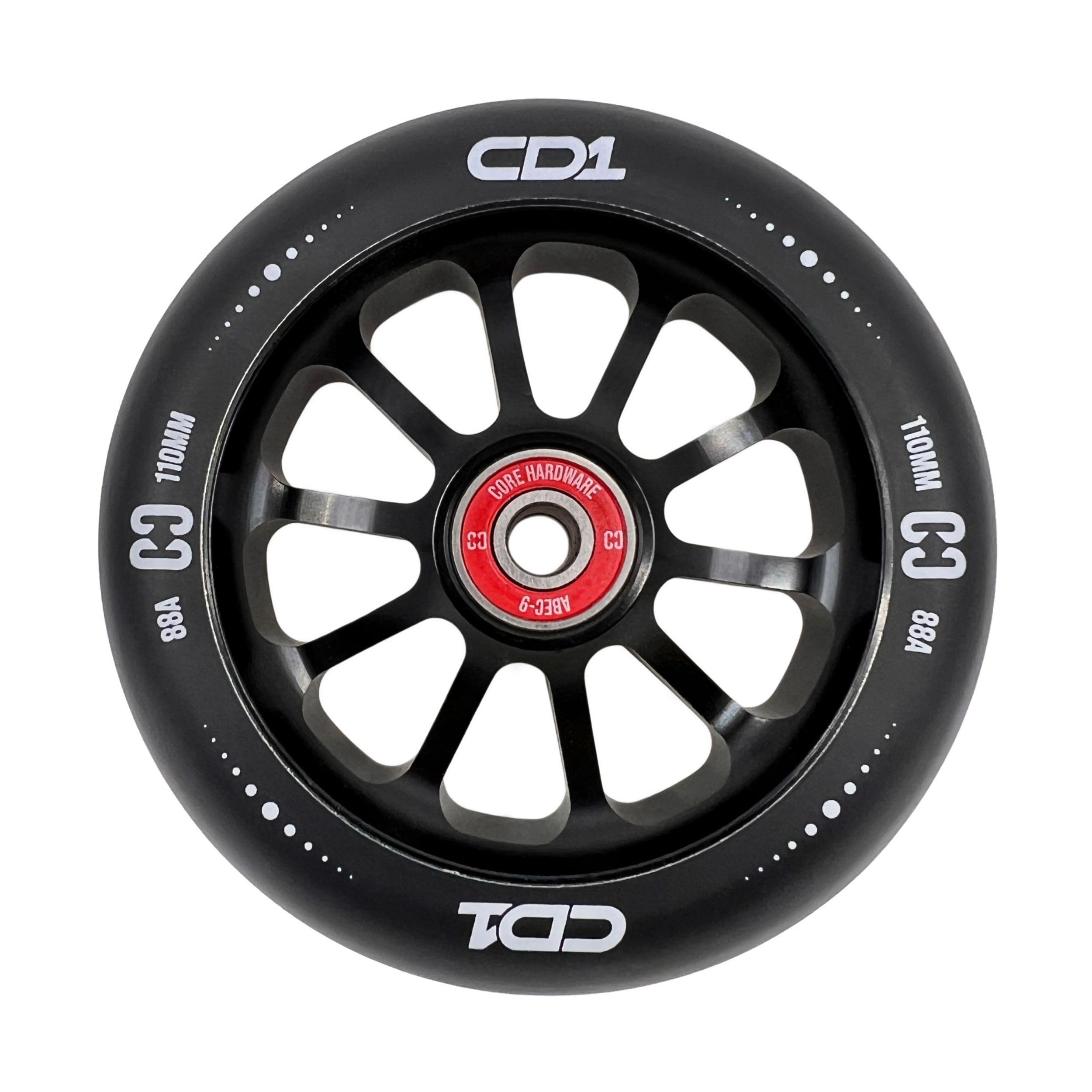 CORE CD1 Spoked Stunt Scooter Wheel 110mm ABEC 9 Bearings (Replacement Pro Scooter Wheels) - Black