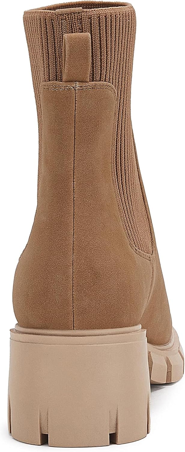 Ruanyu Womens Platform Ankle Boots Elastic Chunky Block Heel Chelsea Booties Lug Sole Non-Slip Combat Shoes - Image 4