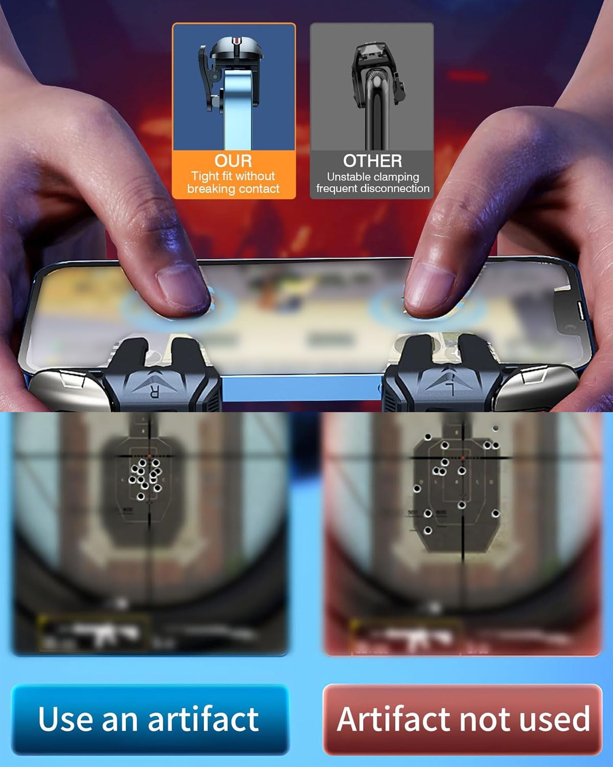 Controller di gioco mobile con grilletti a 4 pulsanti Joystick L1R1 L2R2 per PUBG COD,Compatibile con smartphone Android iPhone,Precisione migliorata e protezione del telefono