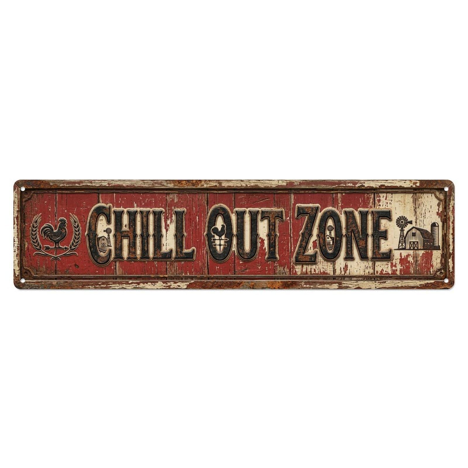 Chill Out Zone Rustic Farmhouse Metal Tin Skinny Sign Plaque Wall Decor for Cafe, Club Bar, Office, Home Garden Metal Poster 4x16Inch