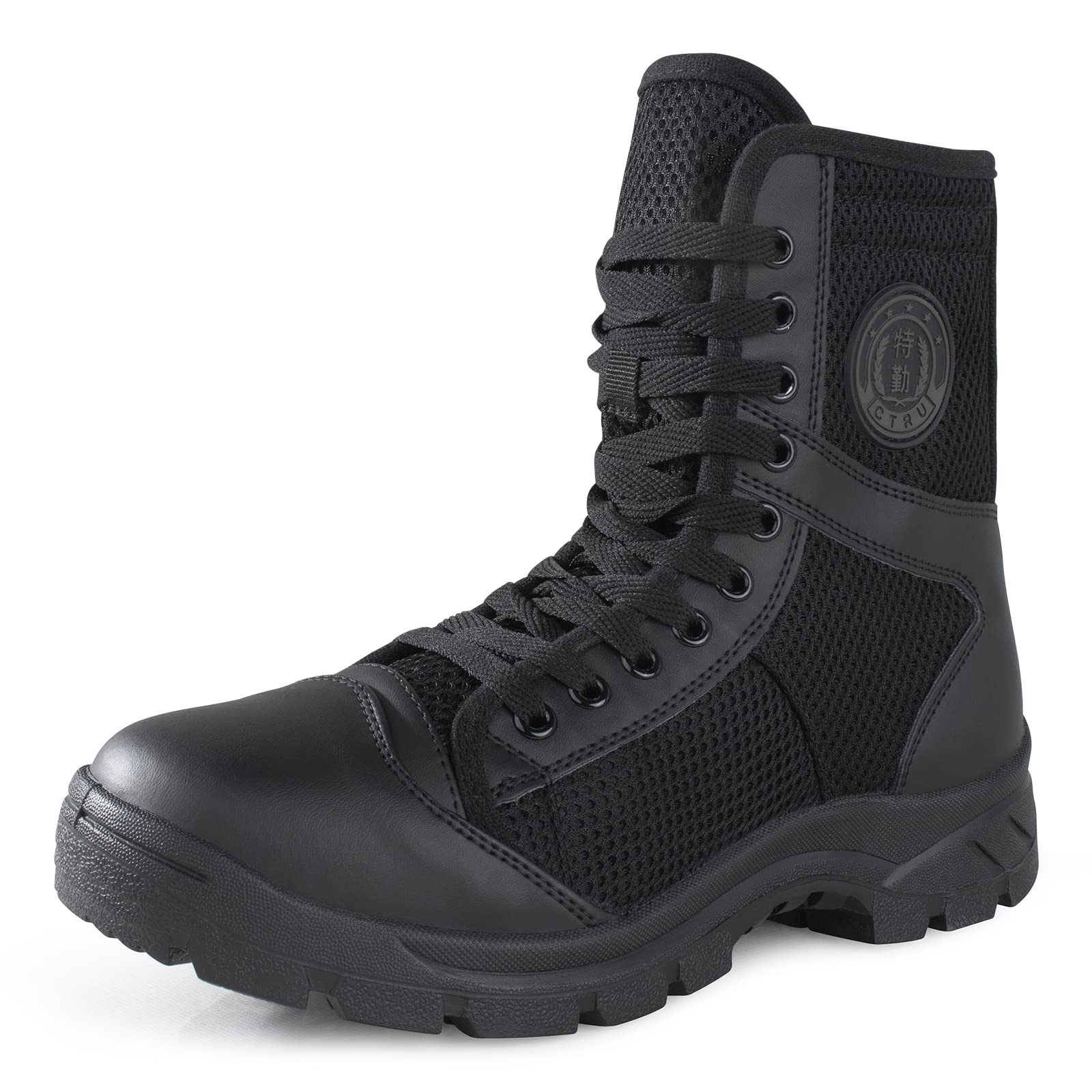 QUNLON Stivali Militari Uomo Scarponi Tattici Militari Uomo Anfibi Militari Neri Stivali da Combattimento con Zip Laterale Stivaletti da Uomo Stivali da Trekking All'aperto
