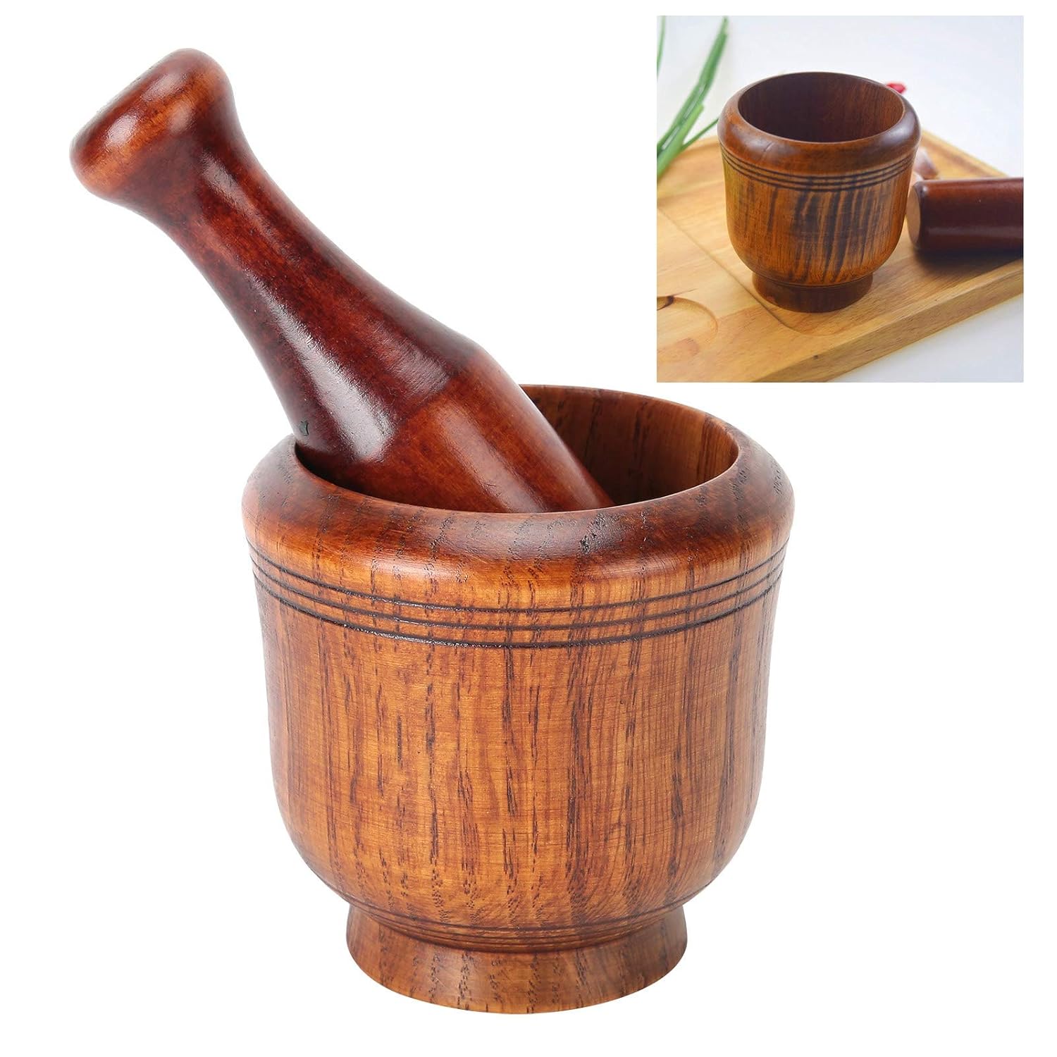 Wooden Grinding Bowl, Kitchen Mortar and Pestle, Manual Garlic Ginger Grinder Kitchen Utensils for Household Accessories