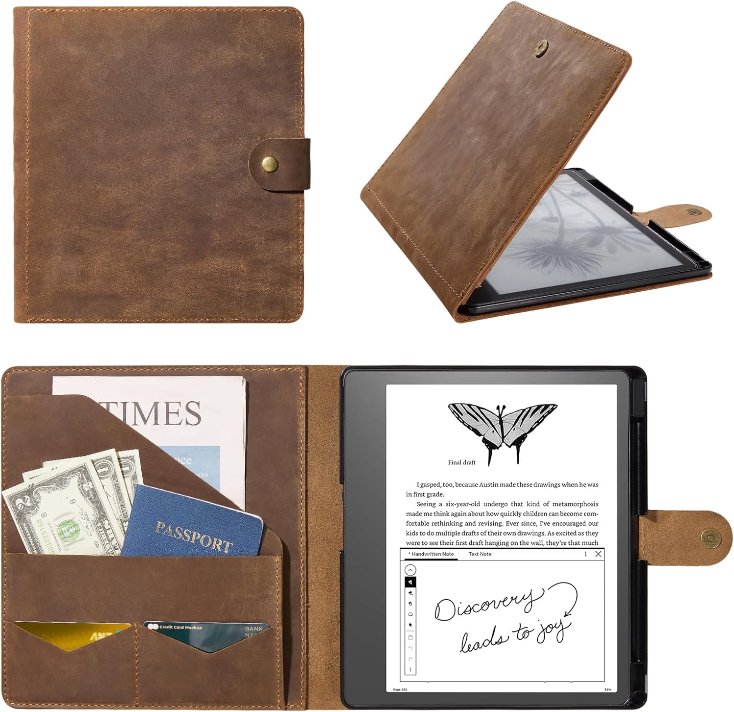 CoBak Premium PU Leather Case for Kindle Scribe 10.2", TouchPad D10, Boox Note Air 3, Folio Cover with Pen Holder, Auto Sleep/Wake, Card Slots & File Folders for Business, Not for Remarkable