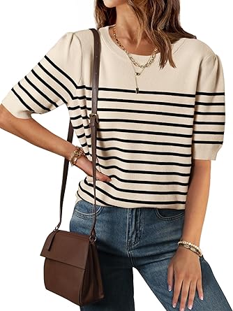 ZESICA Women's Casual Striped &hellip;