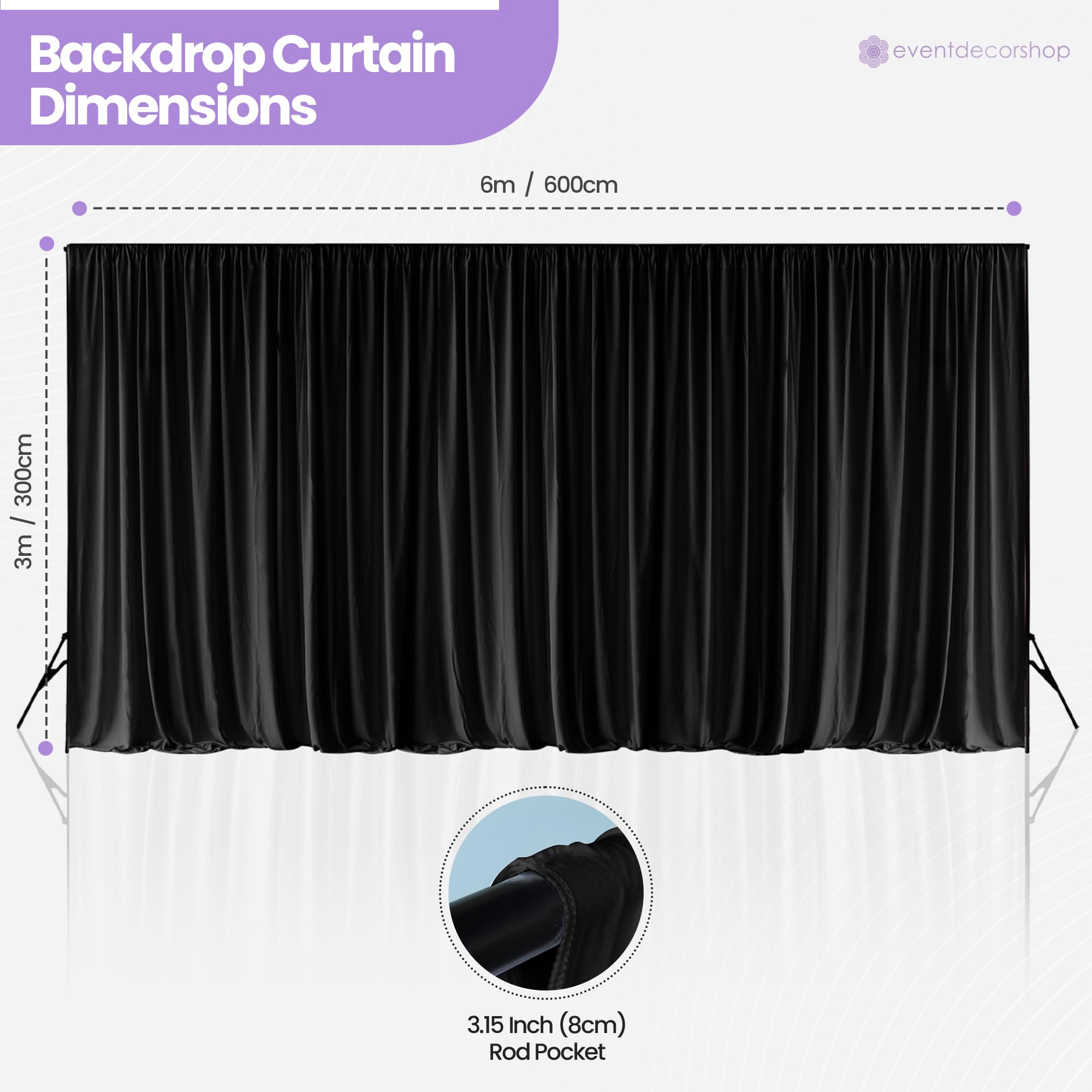 Rideau de fond en élasthanne - Tissu polyester infroissable pour photographie, mariage et décoration d'événement - Drapé extensible pour fête prénatale, fête et fond de scène - Noir 3 x 6 m