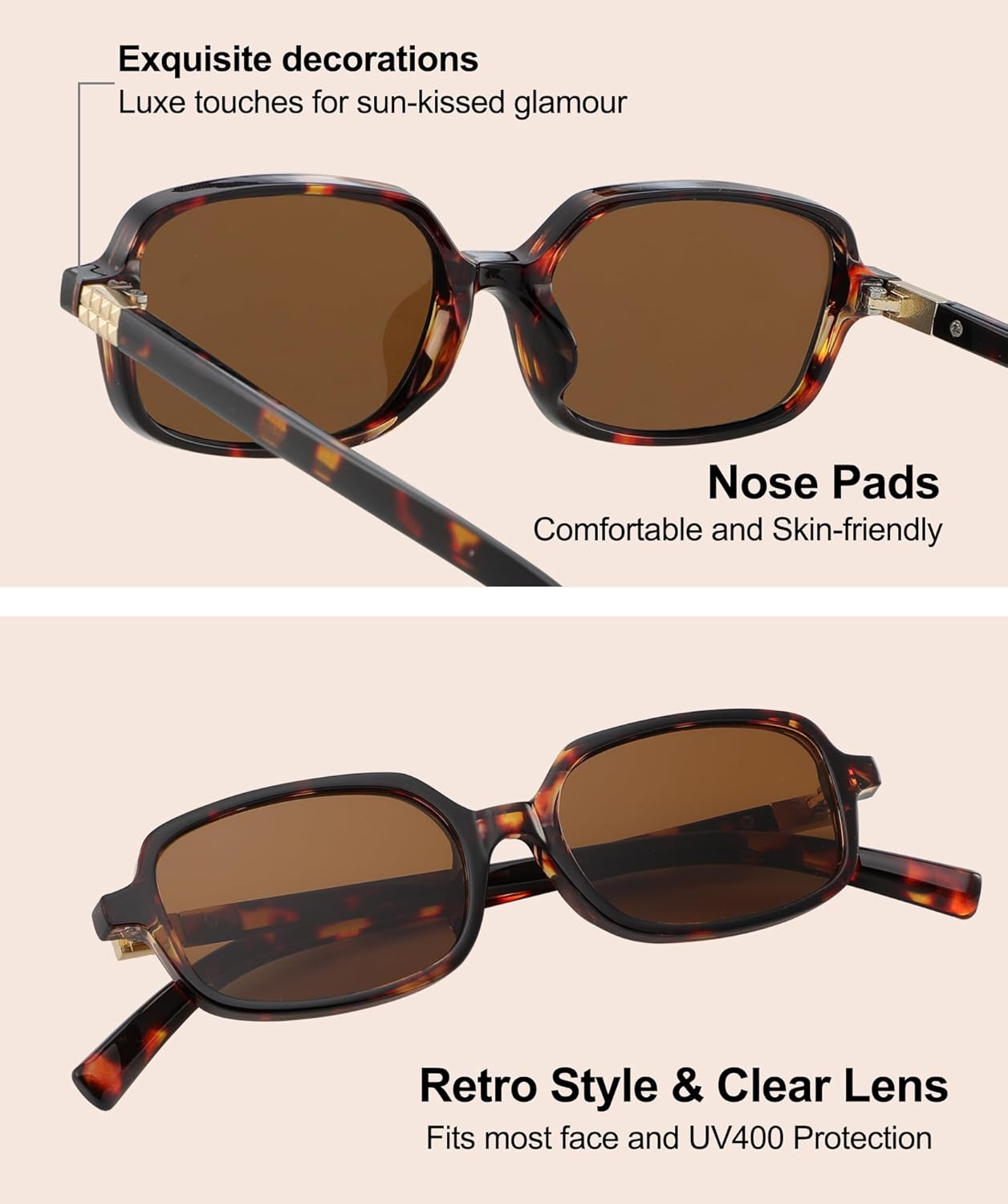 JOOX Retro Rectangular Sunglasses for Women Trendy Small Sun Glasses 90s Vintage Shades UV400 Protection - Image 3