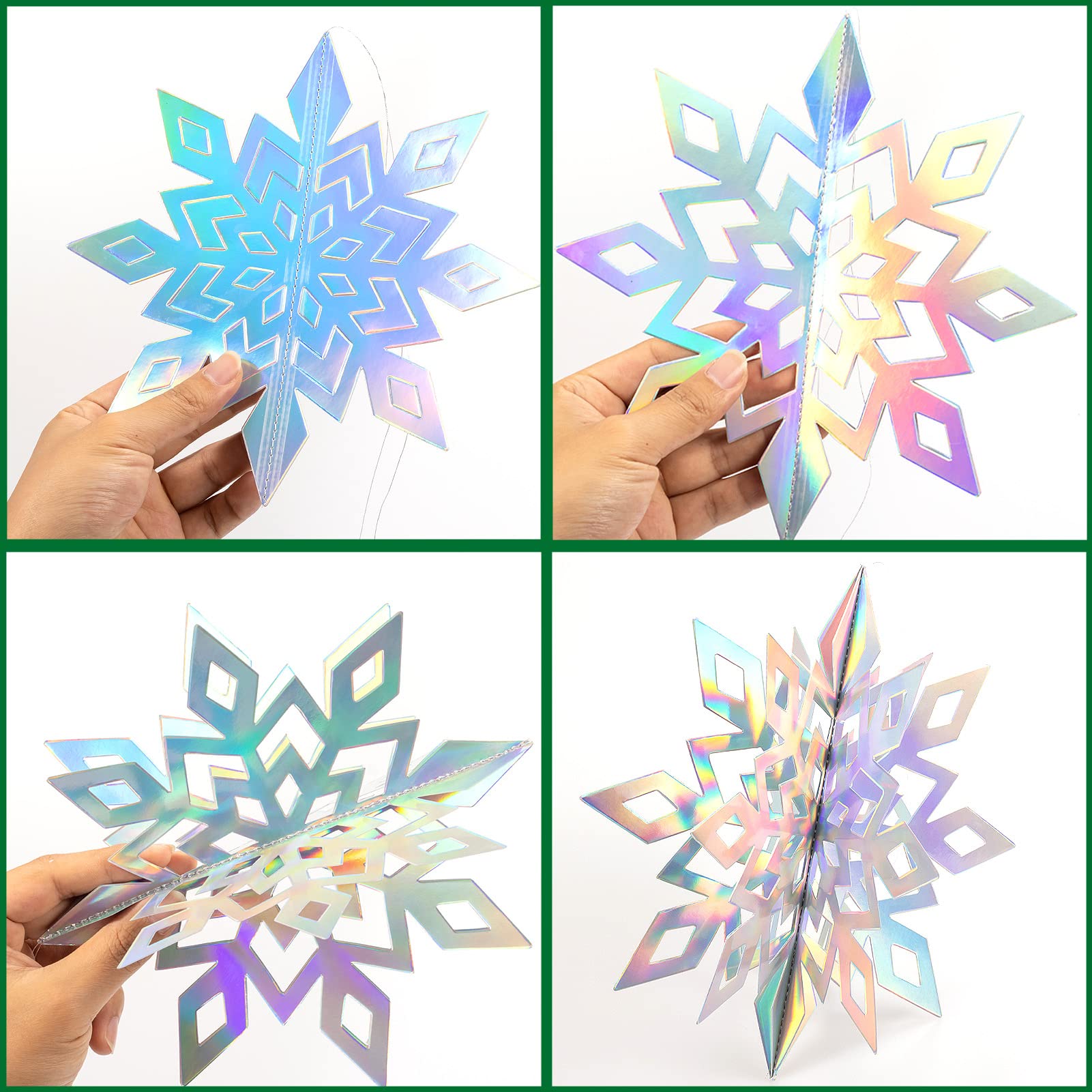 GuassLee Lot de 30 flocons de neige à suspendre en papier irisé 3D - Guirlande de flocons de neige pour l'hiver - Décoration de fête d'anniversaire