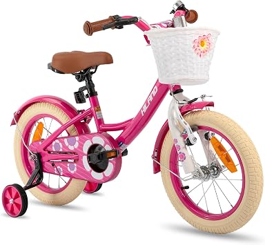 HILAND Girls Bike for Toddlers and Kids Ages 2-7 Years Old, 12 14 16 Inch Kids Bike for Boy and Girl with Training Wheels Basket Bell Rear Rack