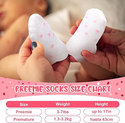Miniatura 2 de Toulite 20 pares de calcetines prematuros de algodón prematuro calcetines de felpa para bebés prematuros calcetines de hospital recién nacido