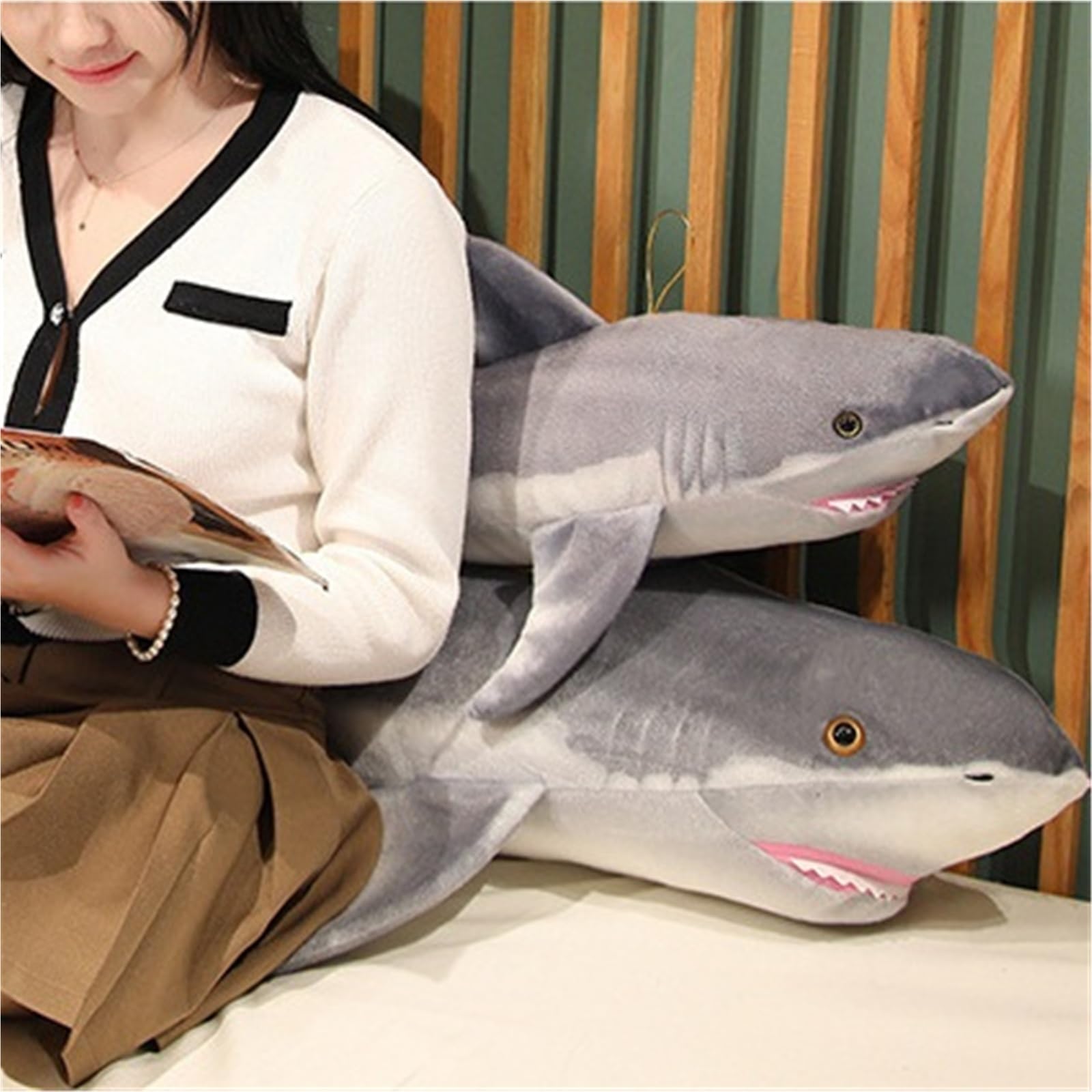Hai Plüschtier, Kuscheltier Weißer Hai Weiches Kuscheliges Stofftier Wurfkissen Simulation Von Meerestieren Plüsch Spielzeug Für Kinder(140cm/55.1in)
