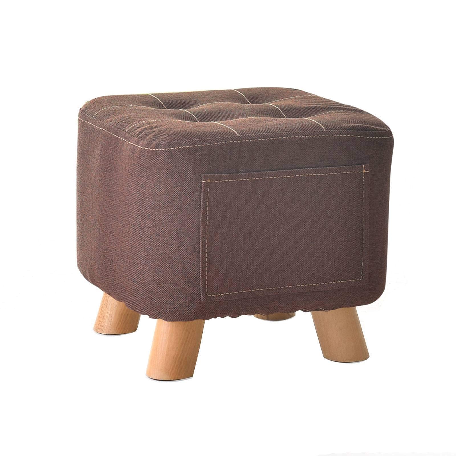 Pouf repose-pieds 28x28x25cm en bois massif pour salon et couloir