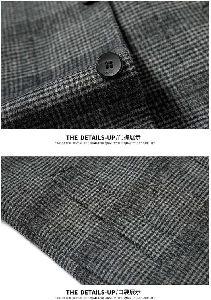 Men's Wool Double-Sided Coat Mid-Length Business Casual Notched-Lapel Plaid Jacket