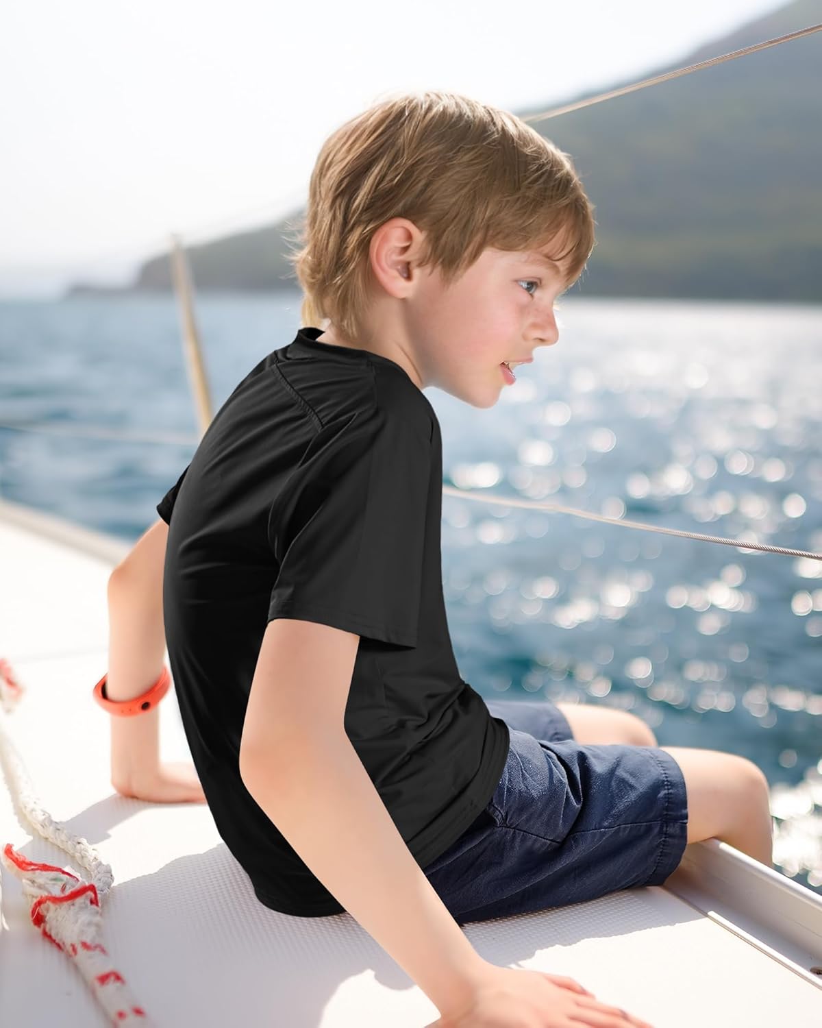 Auranso 3 Pack Boys Swim Shirts Rash Guard Short Sleeve UPF50+ Quick Dry Fishing Surfing Swimwear - Image 3