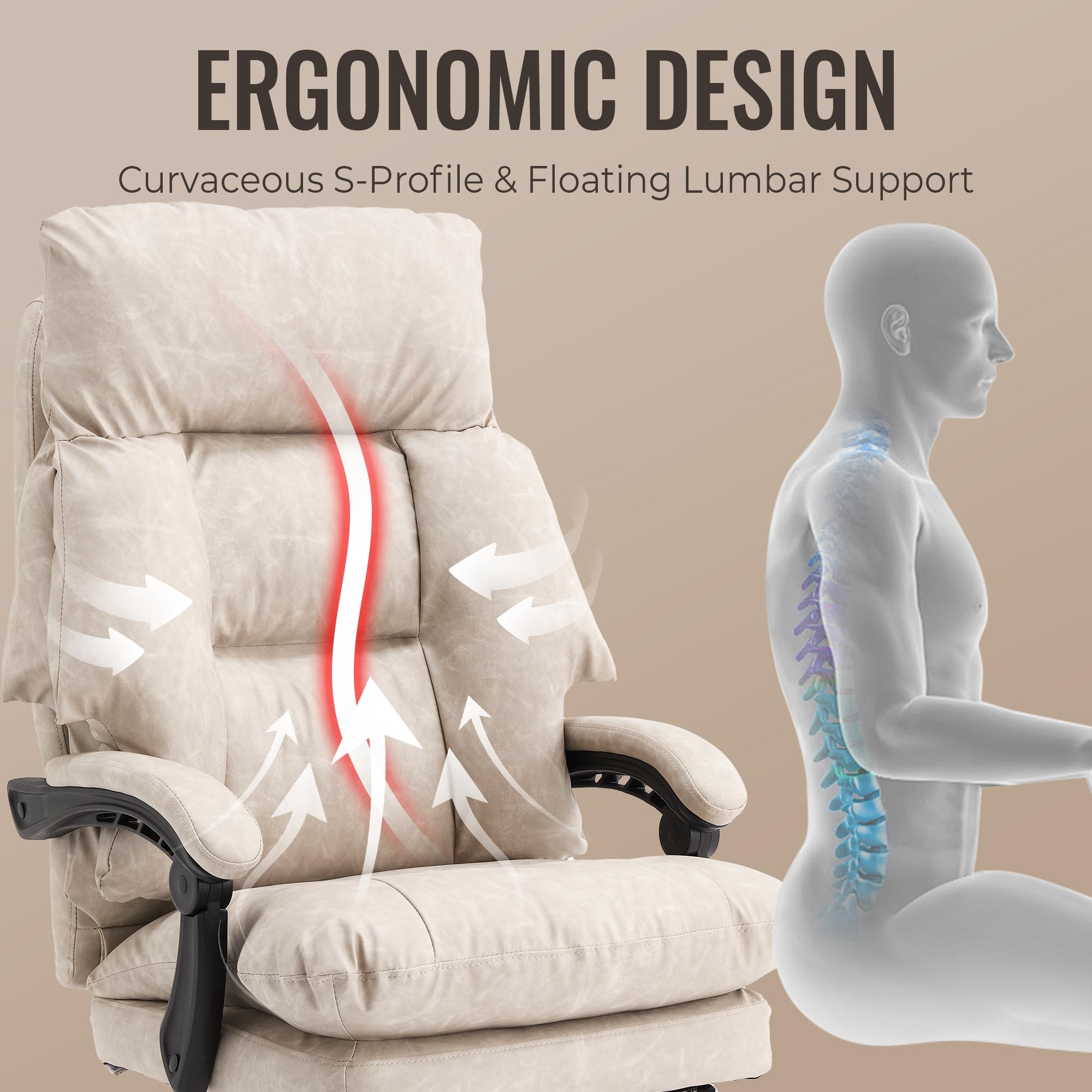 Office Chair with Footrest 500lbs Reclining Leather Computer Chair for Heavy People Big and Tall Comfy Executive Desk — view 5