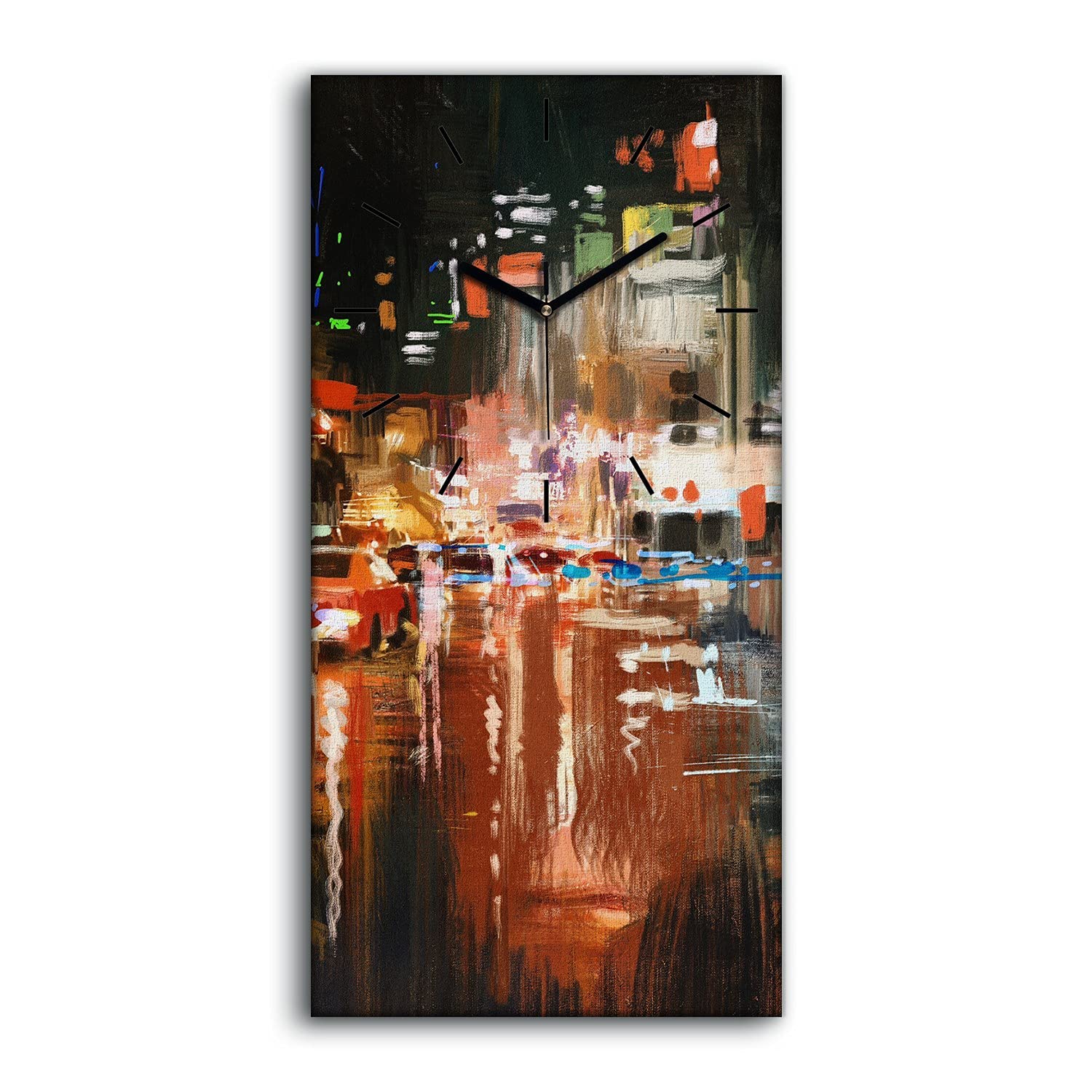 Horloge sur toile 30x60cm street art de nuit deco salon silencieuse