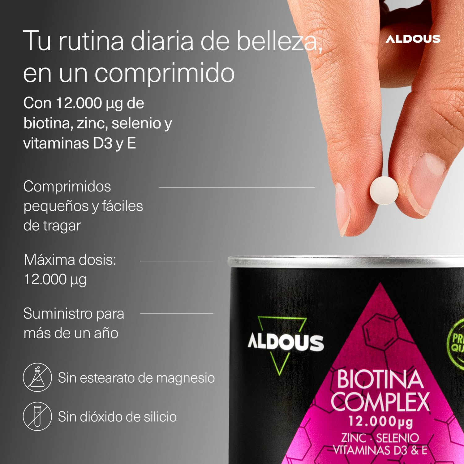 Biotina + Zinc + Selenio - 400 comprimidos 12.000 mcg (Suministro para 1+ año) - Vitaminas para el cabello - Biotina para el cabello, fortalece la piel y las uñas - Con Vitamina D3 y E - Sin aditivos