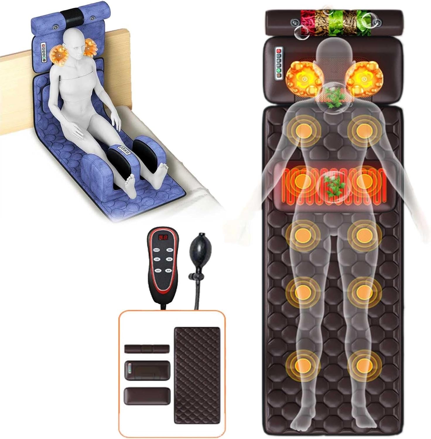 Tappetino for massaggio completo del corpo con calore, 20 testine for massaggio Shiatsu for il collo, 10 motori massaggiatori vibranti for tutta la schiena for schiena, vita, spalle, gambe, allevia la