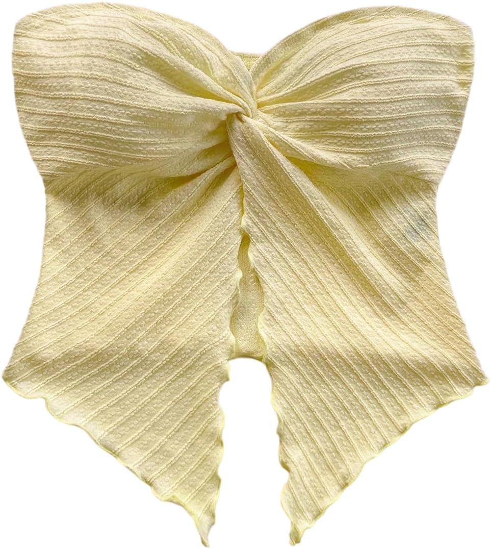 Milumia Girl's Strapless Tube Top Twist Front Asymmetrical Split Sleeveless Vacation Tops