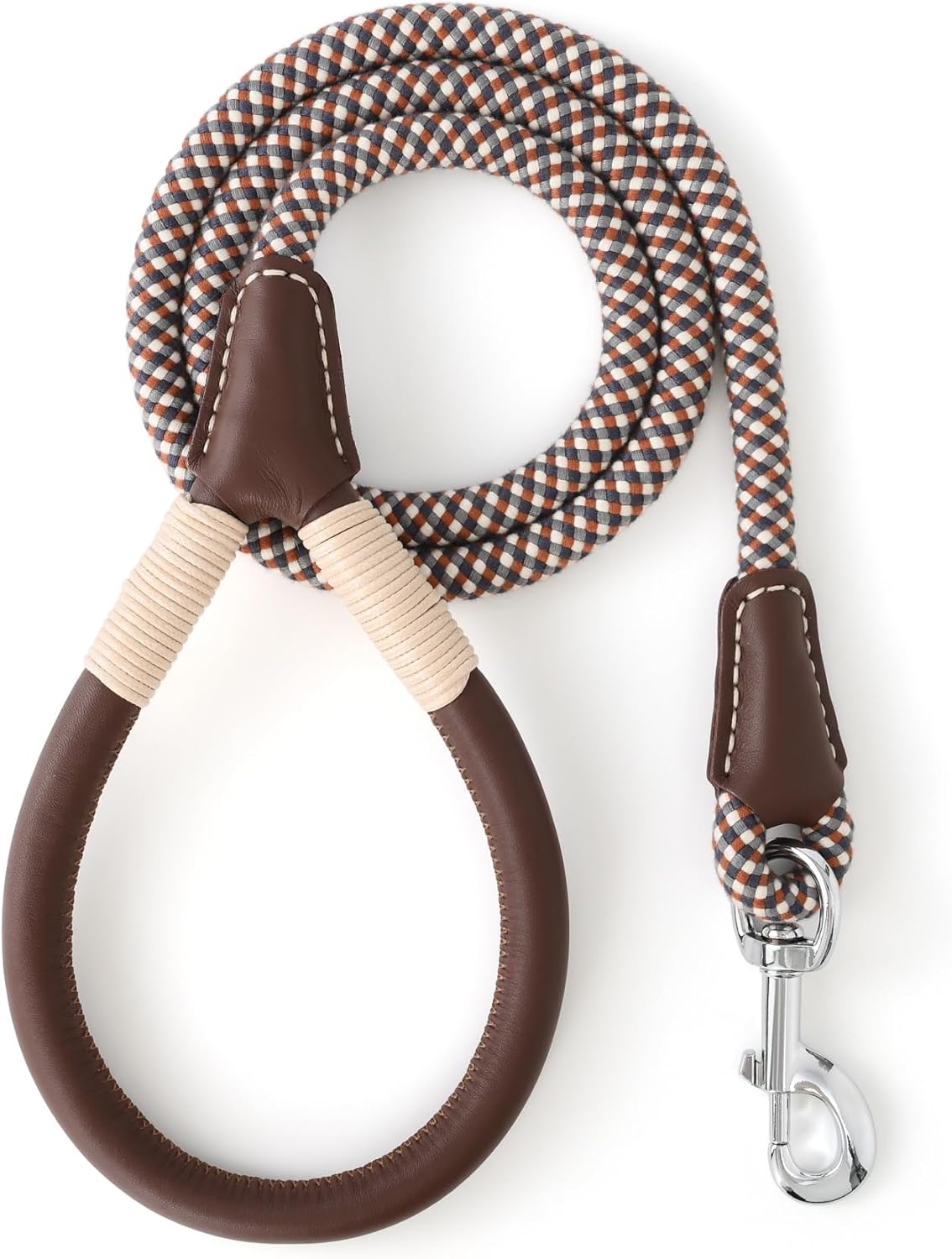 Mile High Life Genuine Leather Wrapped Handle Dog Leash, w Heavy Duty Clasp Rope Leash for Small Medium Large Dogs (Brown, 4FT) 48 Inch-1/2" Leather Handle-Brown