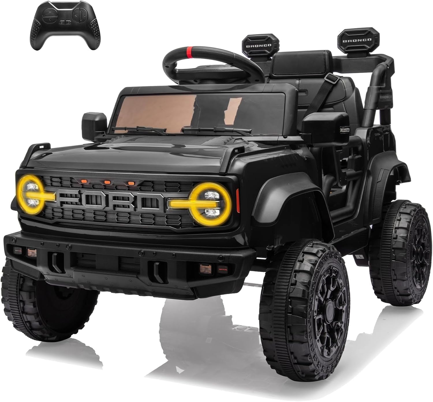 Ford Bronco Raptor 12V Fuoristrada Auto Macchina Elettrica per Bambini Telecomando Luci a Led Bluetooth Cintura di Sicurezza Ammortizzatori Carico Massimo 30 Kg - Nero