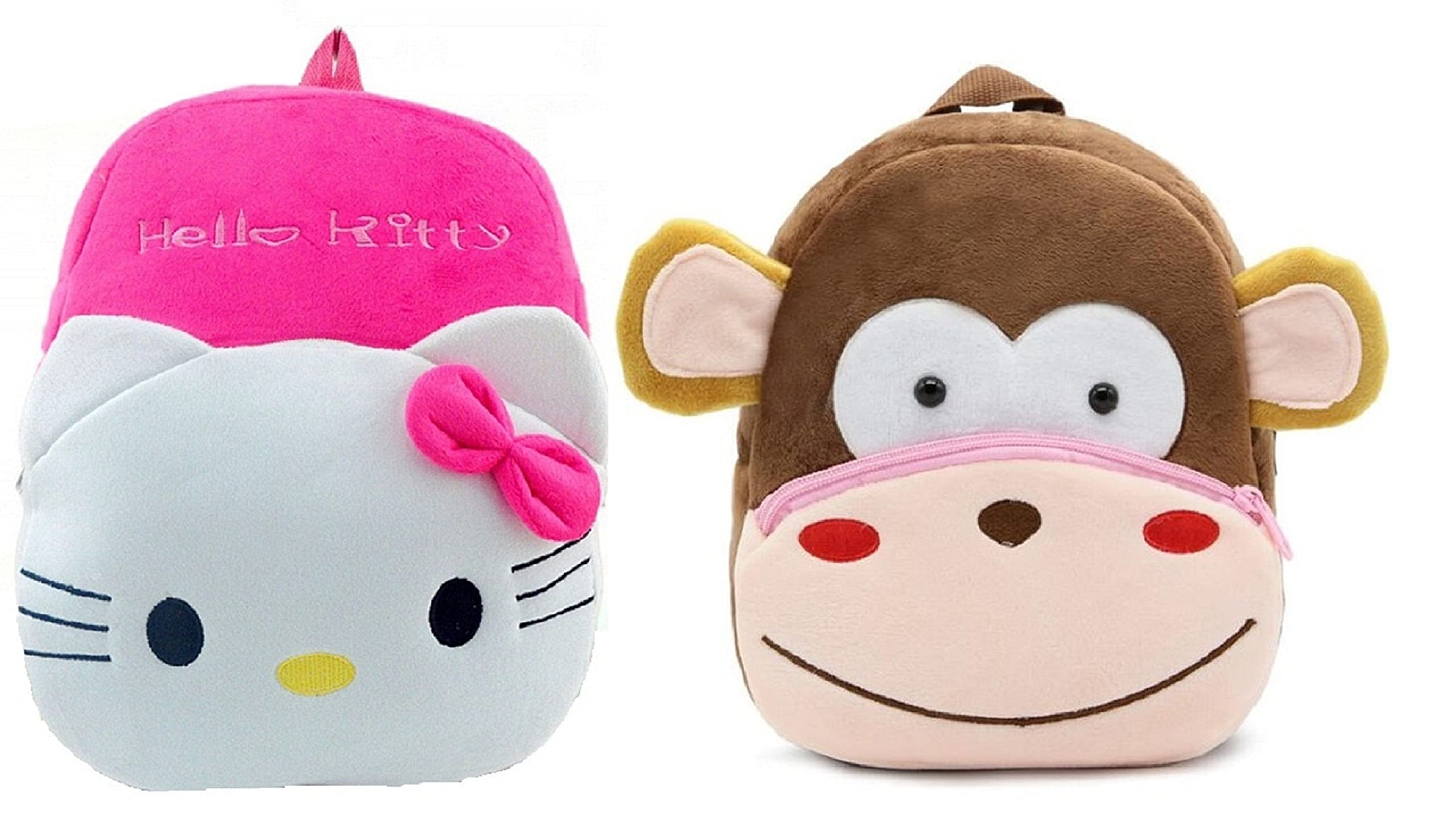 blue tree Kids School Bag Soft Plush Backpack Cartoon Bags Mini Travel Bag for for Girls Boys Toddler Baby Hello Kitty & Monkey