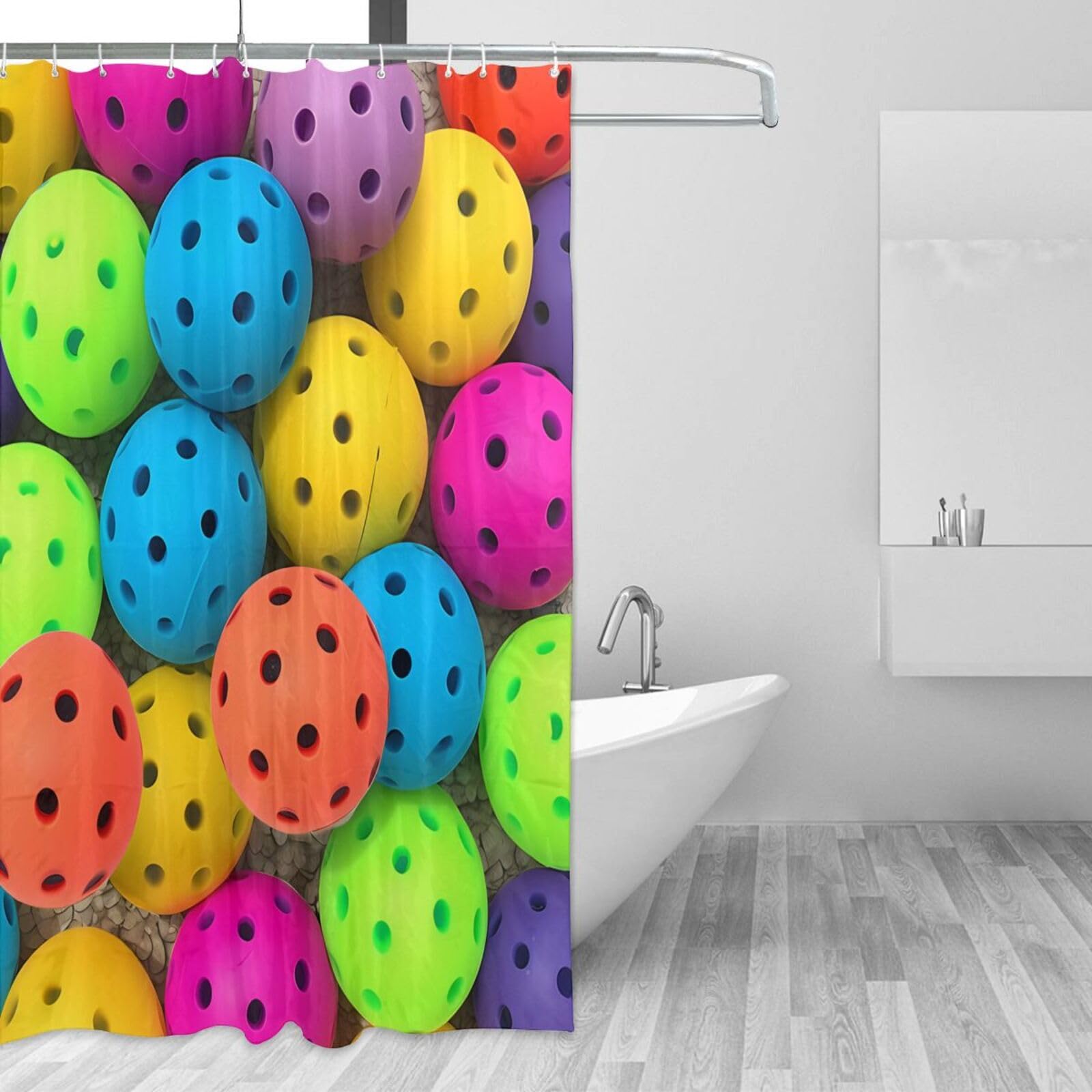 Rideau de douche de salle de bain étanche motif pickleball 183 x 183 cm avec anneaux