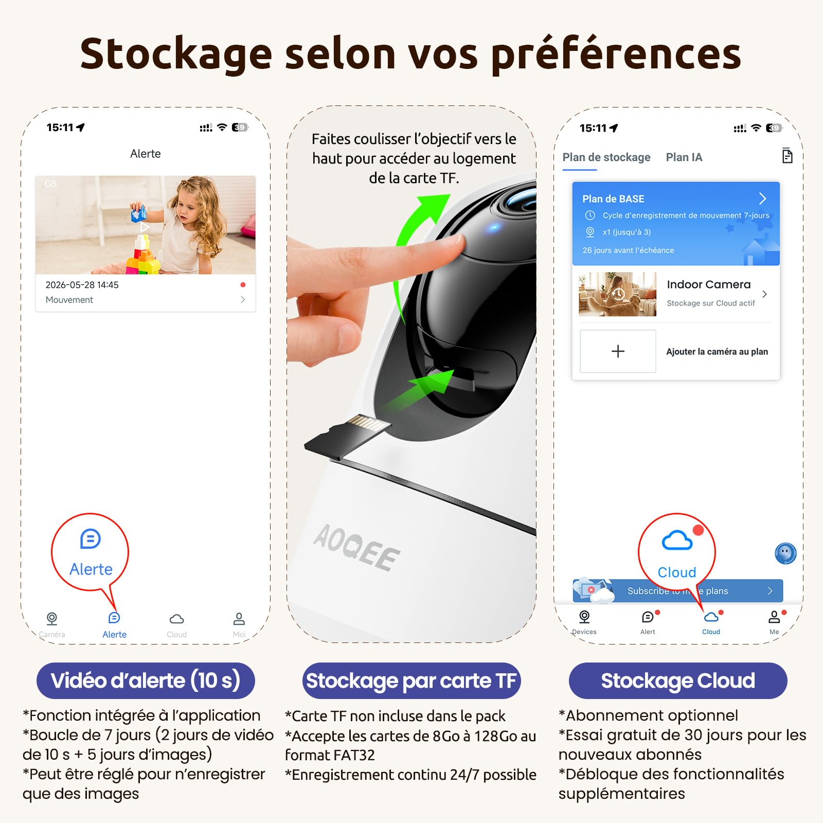 AOQEE 2K 3MP Camera Interieur - 2,4G/5GHz Double Bande Camera Surveillance WiFi, Suivi Intelligent, Détection Humaine IA, Audio Bidirectionnel, Connectée Smartphone pour Bebe/Chat/Chien (Lot de 3)