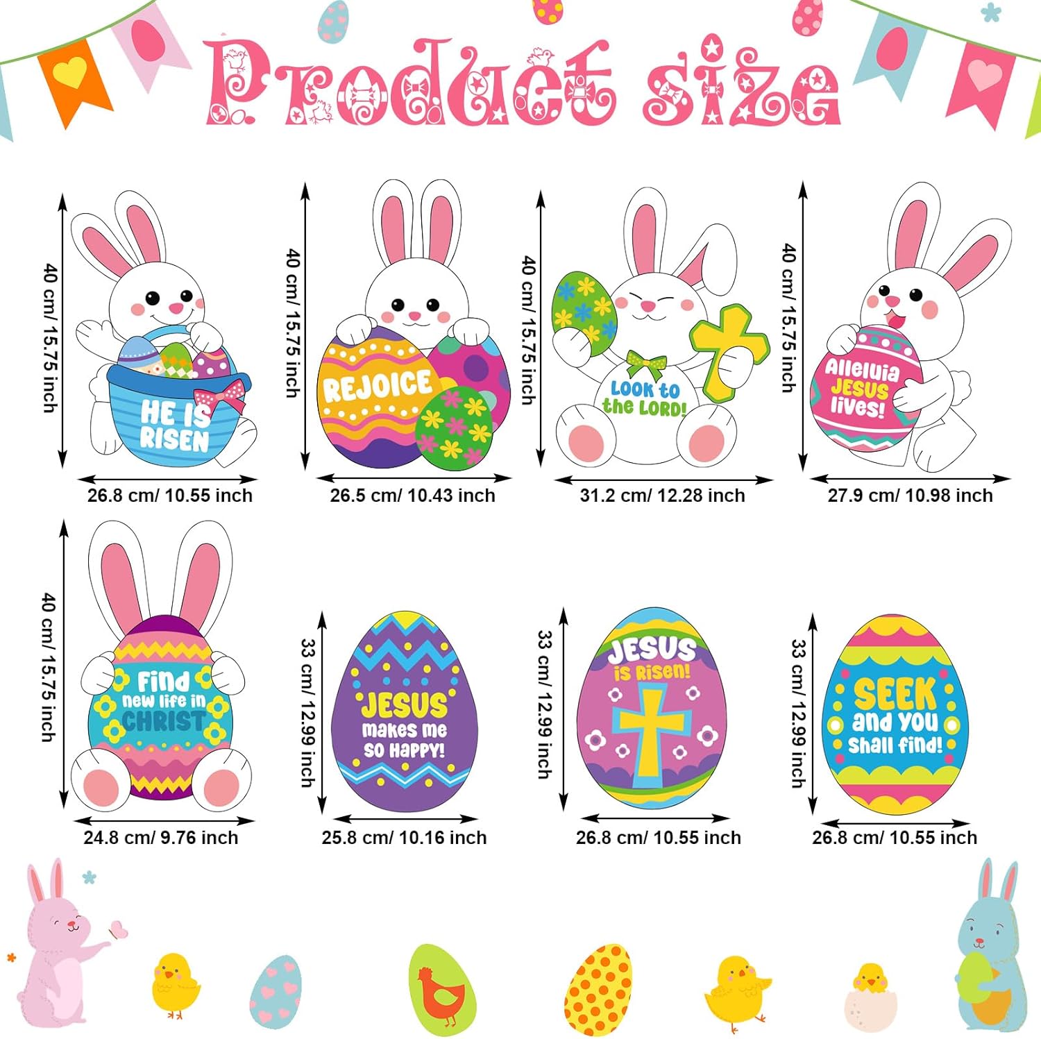 8 Pcs Religious Easter Yard Sign with Stakes Happy Easter Bunny Egg Hunt Sign Outdoor Lawn Decorations for Easter Outdoor Props Party Supplies Garden Yard Decor