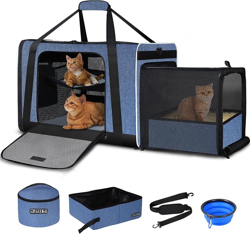 Bolsa de Transporte Extra Grande Expansível para Gatos com Caixa de Areia Petskd Azul
