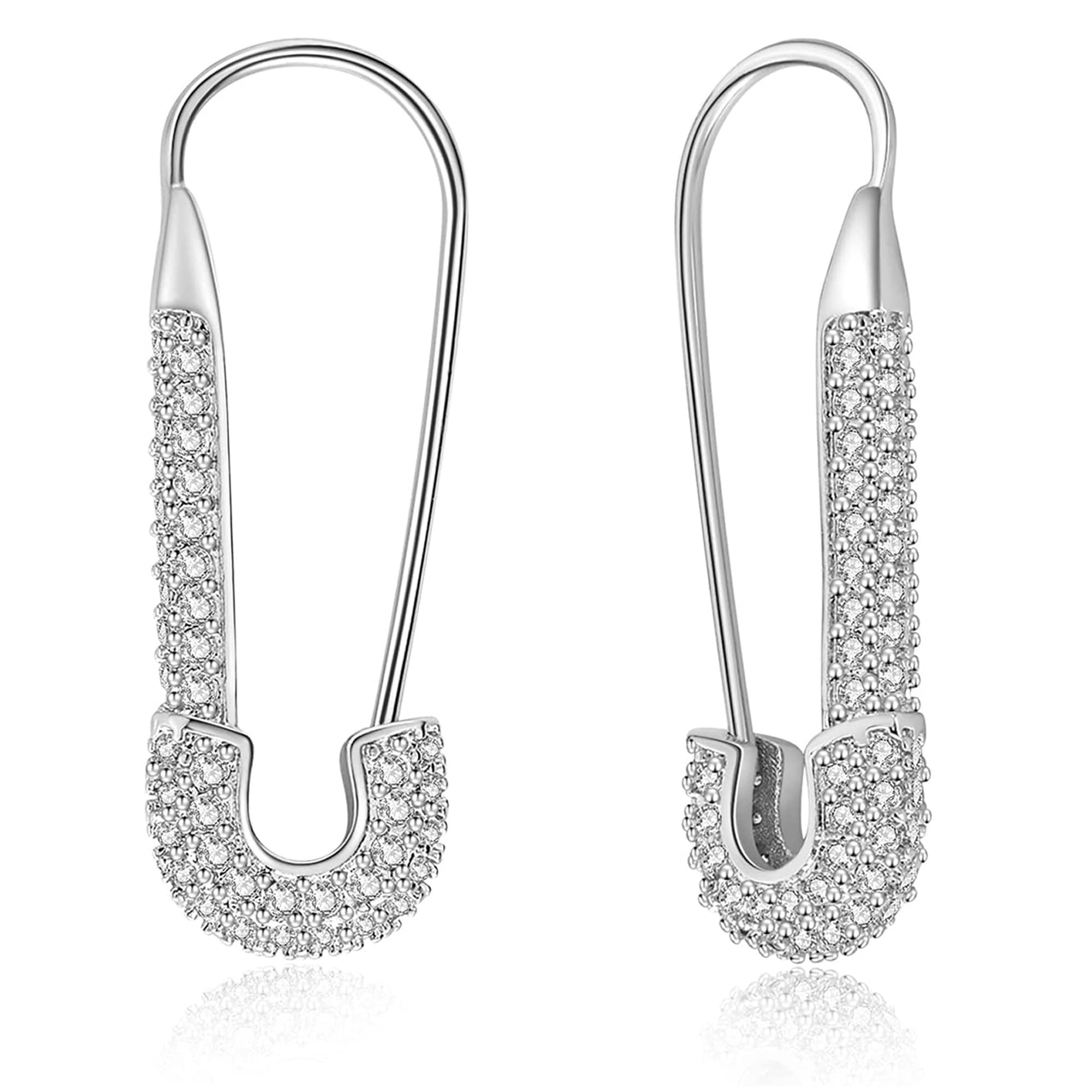 LdurianSafety Pin Earrings for Women, 18K Gold-Plated Silver Hoop Punk Ear ring, Paperclip Dangle Hypoallergenic Paper Clip Earring