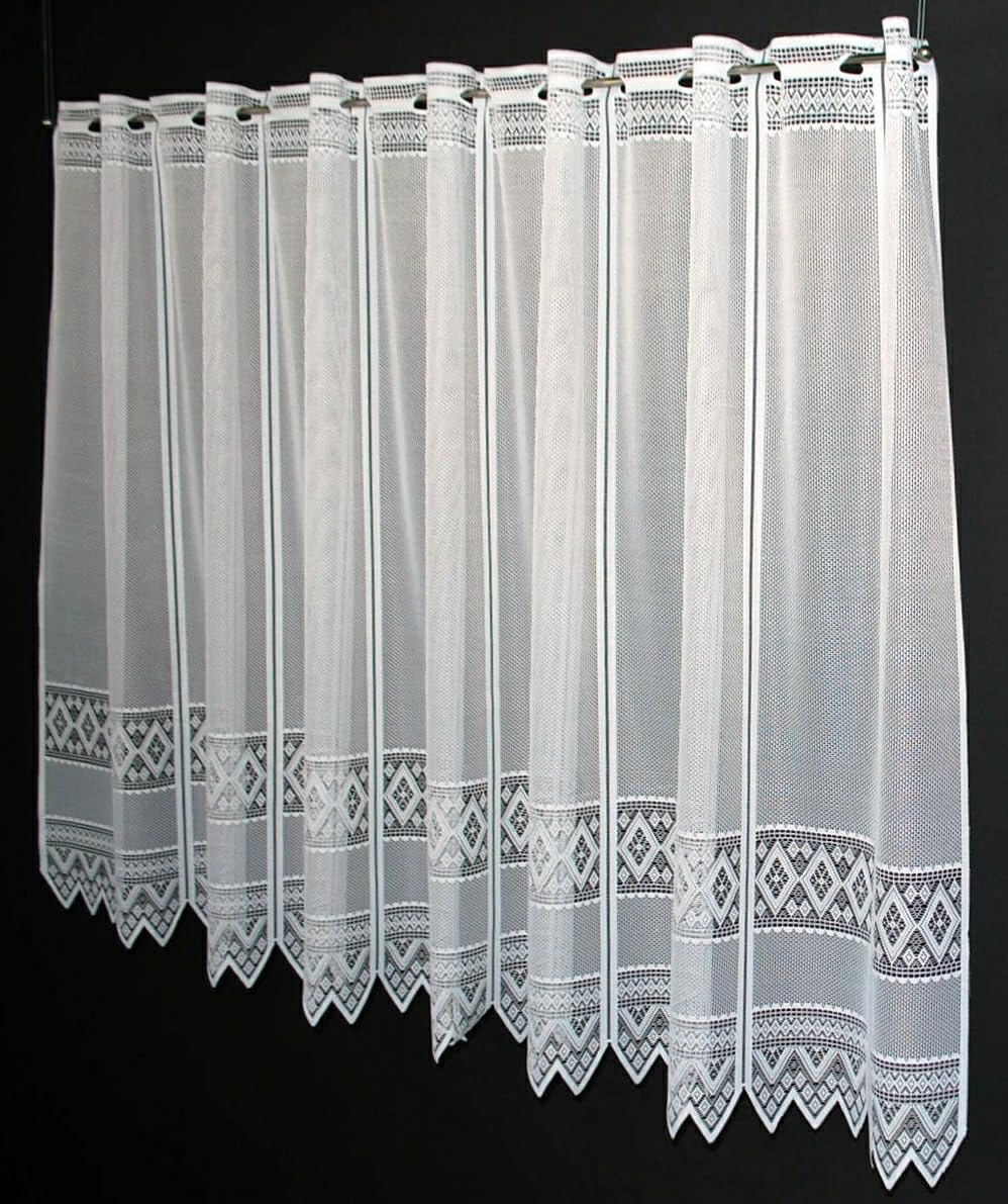 Scheibengardine Jacquard grafisch 90x585 cm H/B Weiß Bistrogardine Vorhang Küche 1er Pack