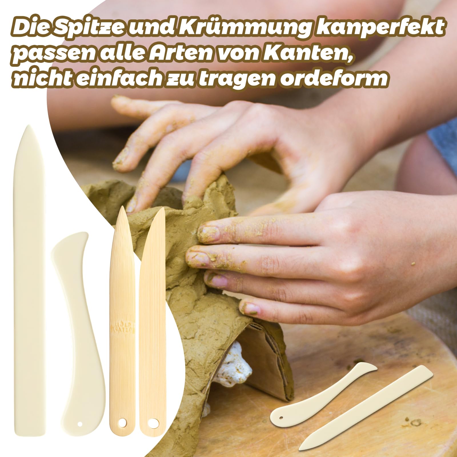 Falzbein für Papier, 8-teiliges Buchbinder Set mit geraden & gebogenen Falzmessern, imitiertes Knochenmaterial
