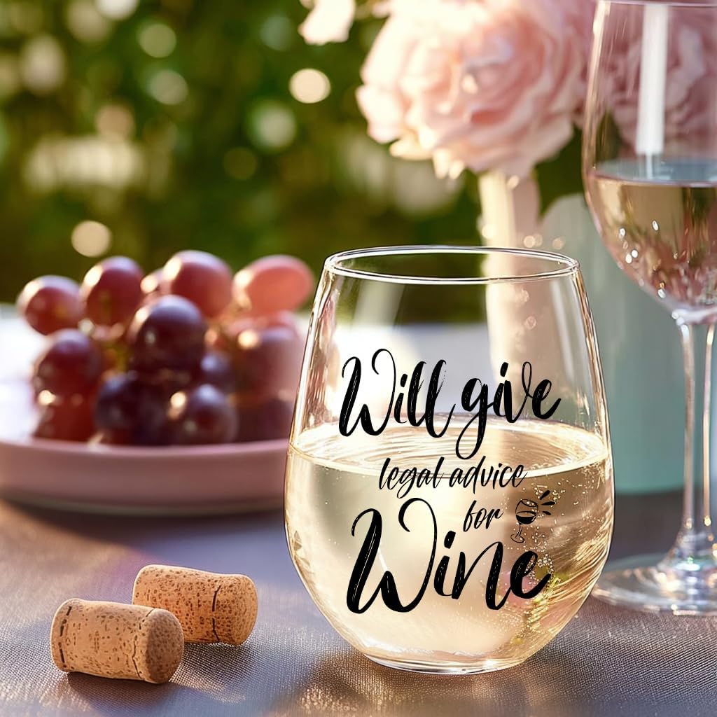 LANBAIHE Funny Wine Glass for Lawyers - 15oz Stemmed Wine Cup with Humorous Legal Advice Quote, Best Birthday/Christmas Gift for Law Firm Staff Graduates(Clear Glass) - Image 6