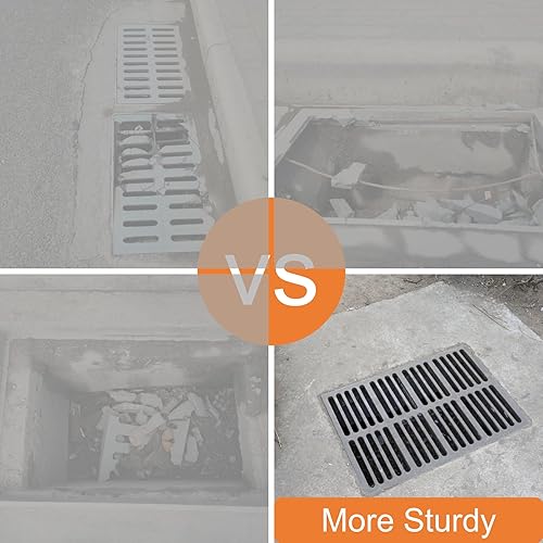 Miniatura 6 de DuuMuut Rejilla de drenaje de hierro fundido, cubierta de drenaje exterior de 17 x 4, rejilla de canal clase B125, rejilla de alcantarillado