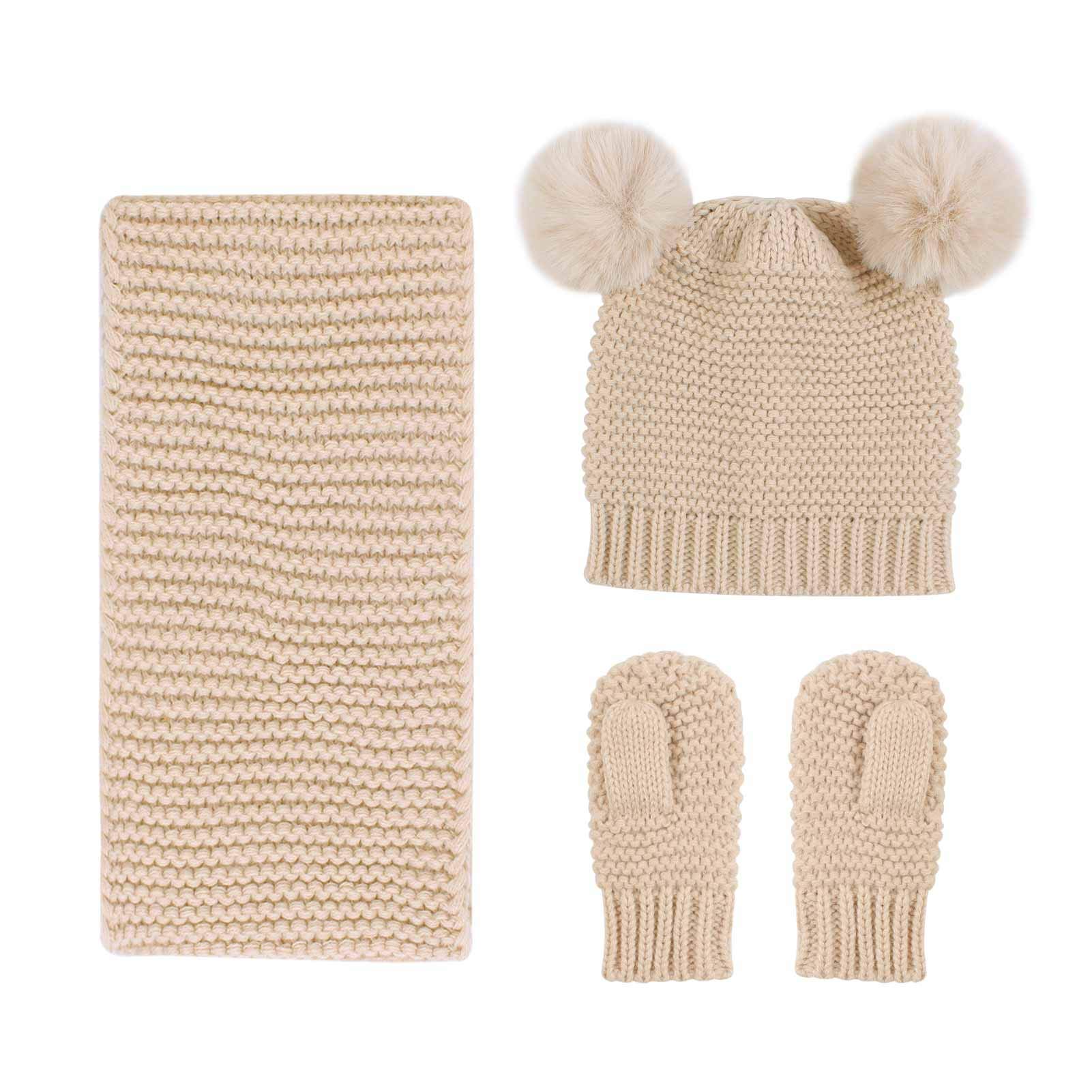 Duoyeree Baby Winter Hat Scarf Glove Beanie Set Girls Boys Pom Pom Knitted Beanie Mitten Scarves for Toddler 0-3T