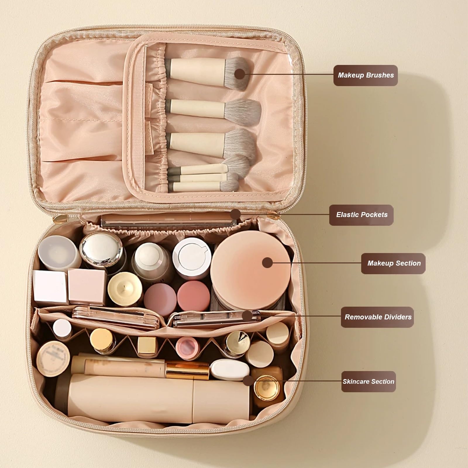 Impermeabile Beauty Case per Appendere per Organizzare Oggetti Personali Accessori, Beauty Case da Viaggio, con Divisori Rimovibili, Apertura a Ribalta con Ampio Scomparto(White)