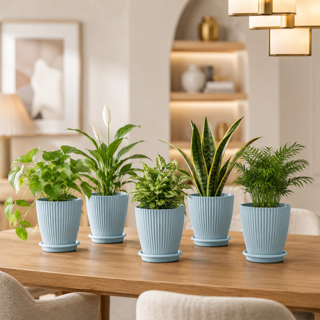 Light Brown Flower Pots Set of 5 - Modern Plant Planters -13 Light Brown Flower Pots Set of 5 - Modern Plant Planters -13
