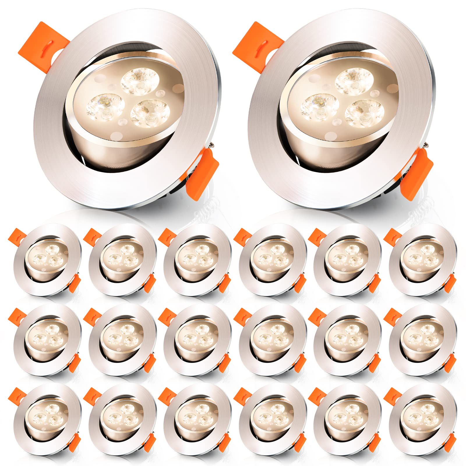Fiqops LED Einbaustrahler 230V 20 Stück,LED Spots 3W warmweiß schwenkbar,Flach Deckenspots flach Deckenleuchte 68mm EinbauØ 40mm Einbautiefe für Badezimmer Kche Wohnzimmer Korridor