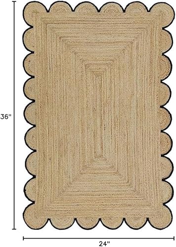 Miniatura 2 de The Weaver House - Alfombra festoneada de yute natural, decoración bohemia tejida a mano (2 x 3 pies, negro)