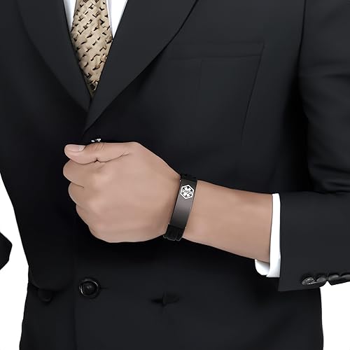 Miniatura 4 de Pulseras de alerta médica para hombres y mujeres, ajustable, grabado, de silicona, para identificación médica, 8.5 pulgadas